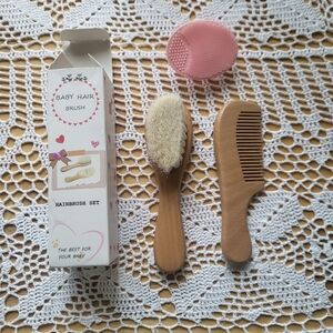 Baby Hair Brush and Comb Set for Newborns & Toddlers | Wooden Baby Brush Set